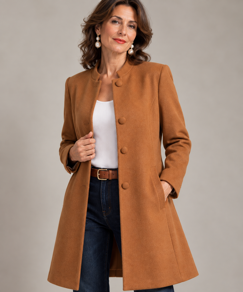 Hana | Élégant manteau cintré pour femme avec col montant