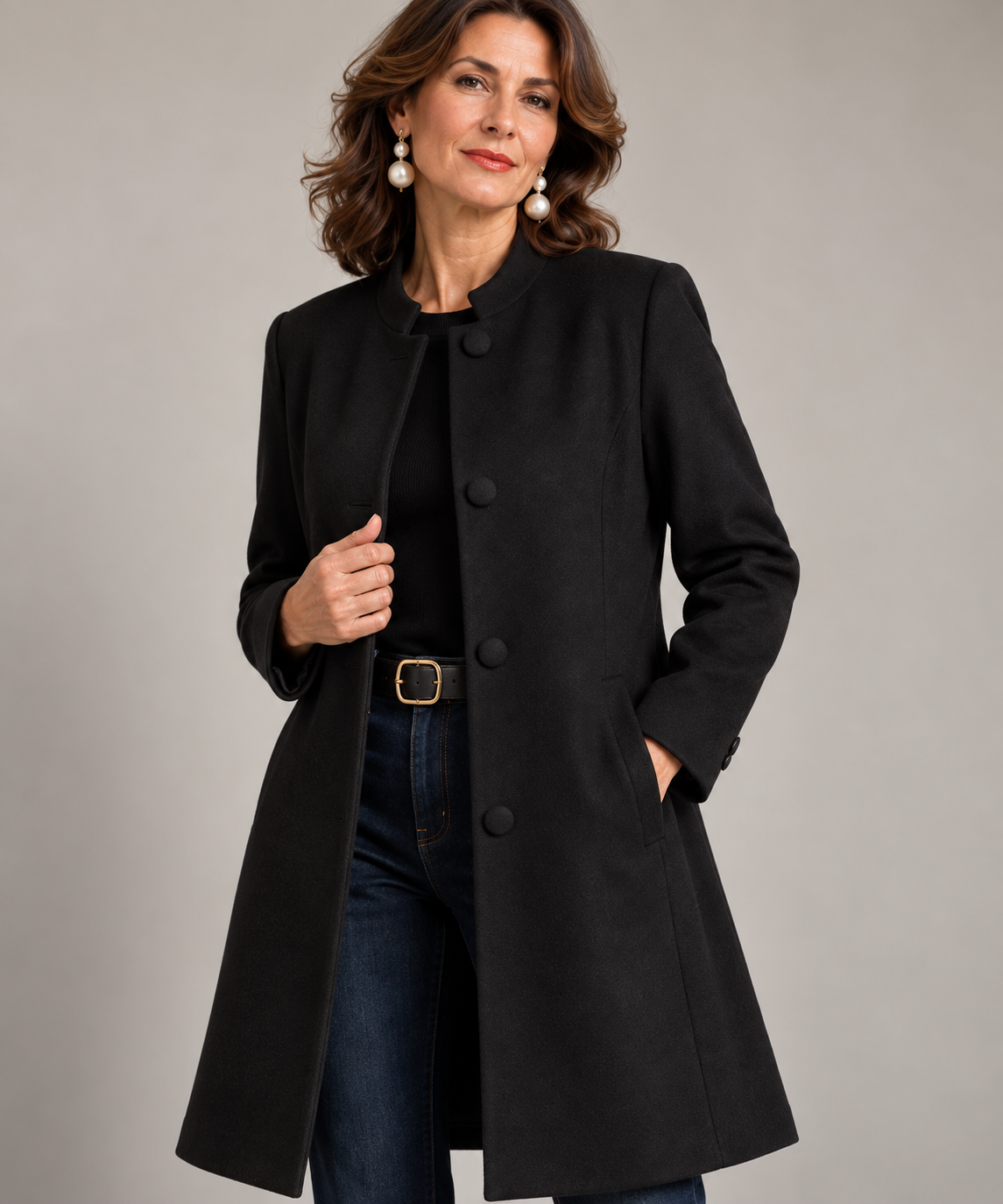 Hana | Élégant manteau cintré pour femme avec col montant