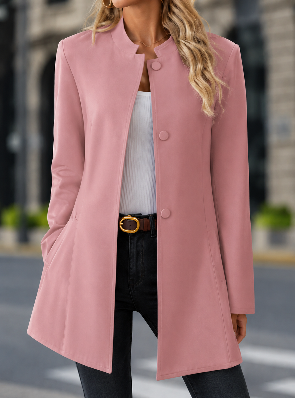 Hana | Élégant manteau cintré pour femme avec col montant