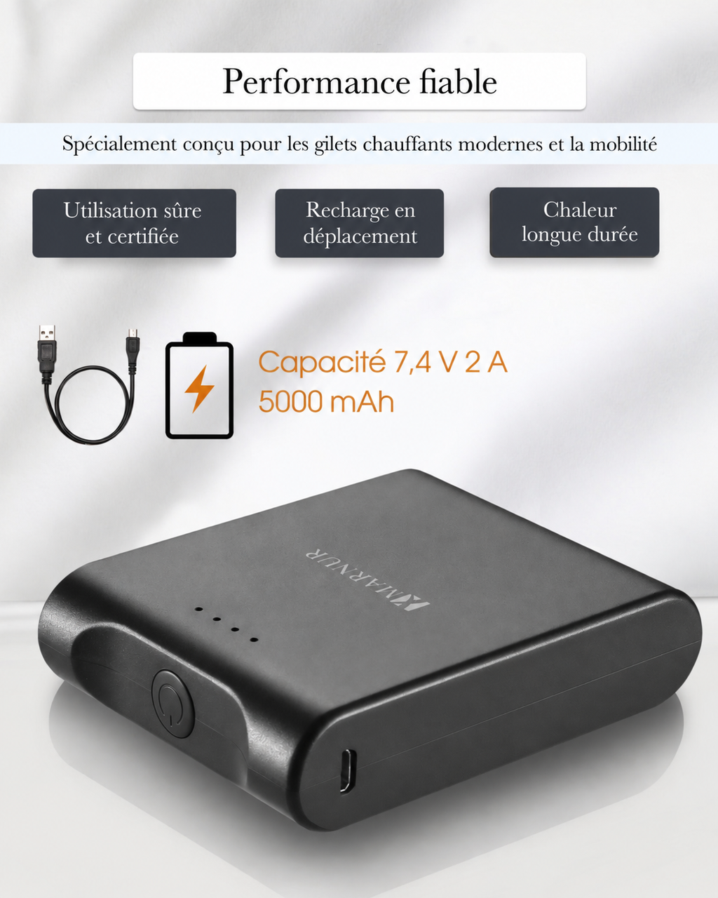 Jordan | Gilet chauffant sans manches à batterie 7,4V pour homme et femme
