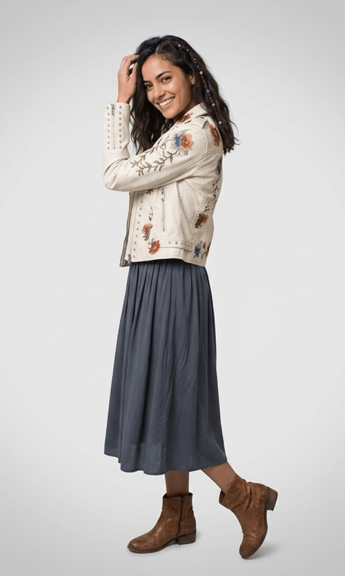Janis | Veste Élégante en Cuir PU Brodé