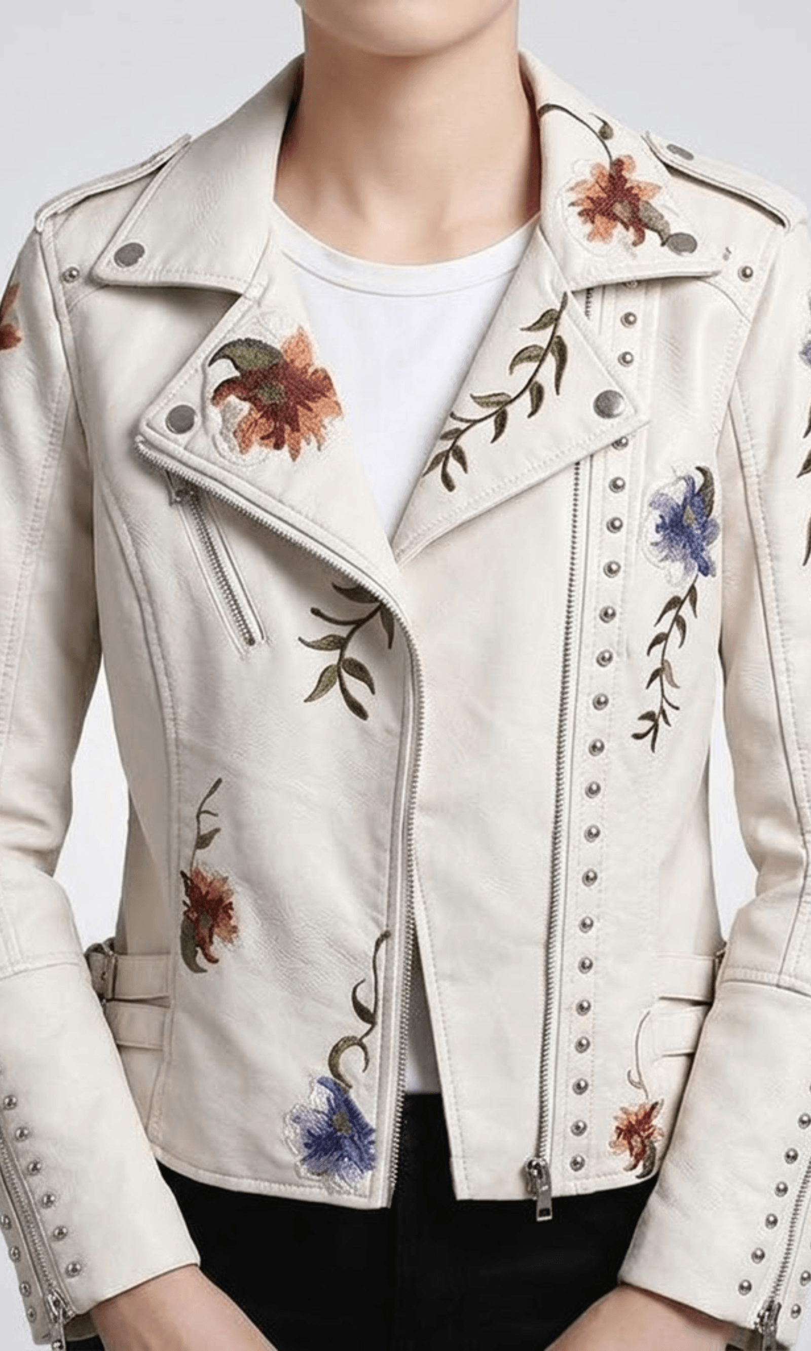 Janis | Veste Élégante en Cuir PU Brodé