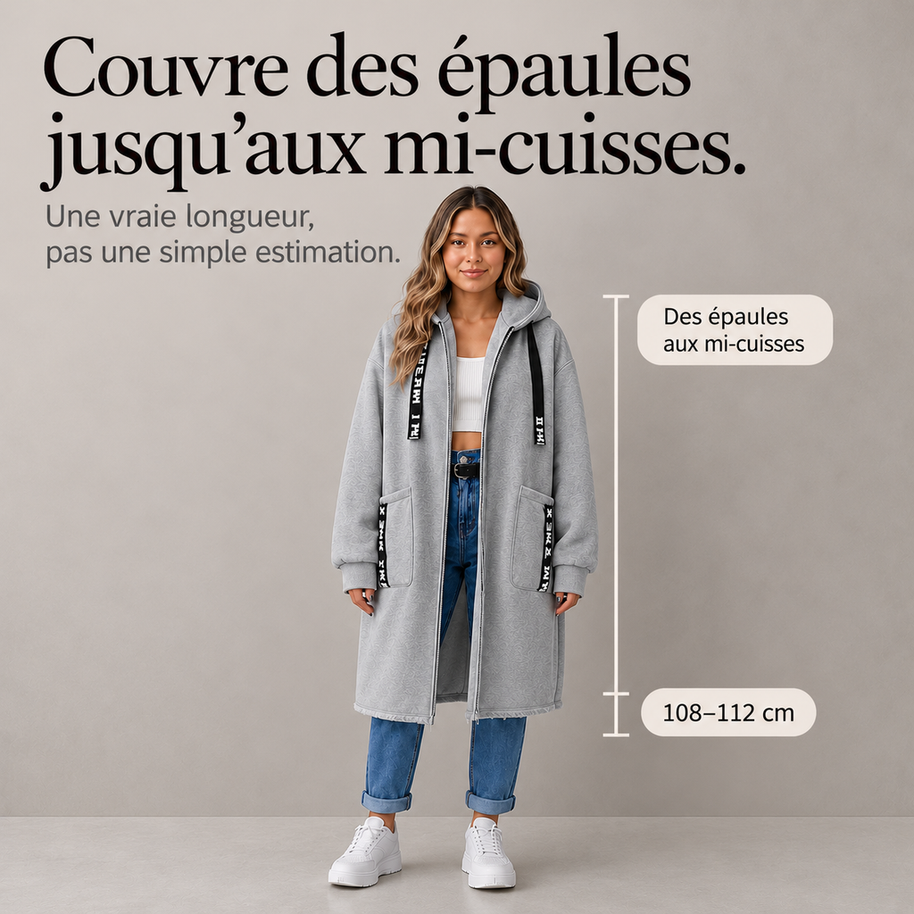 Lorena | Manteau sweat long oversize à capuche pour femme