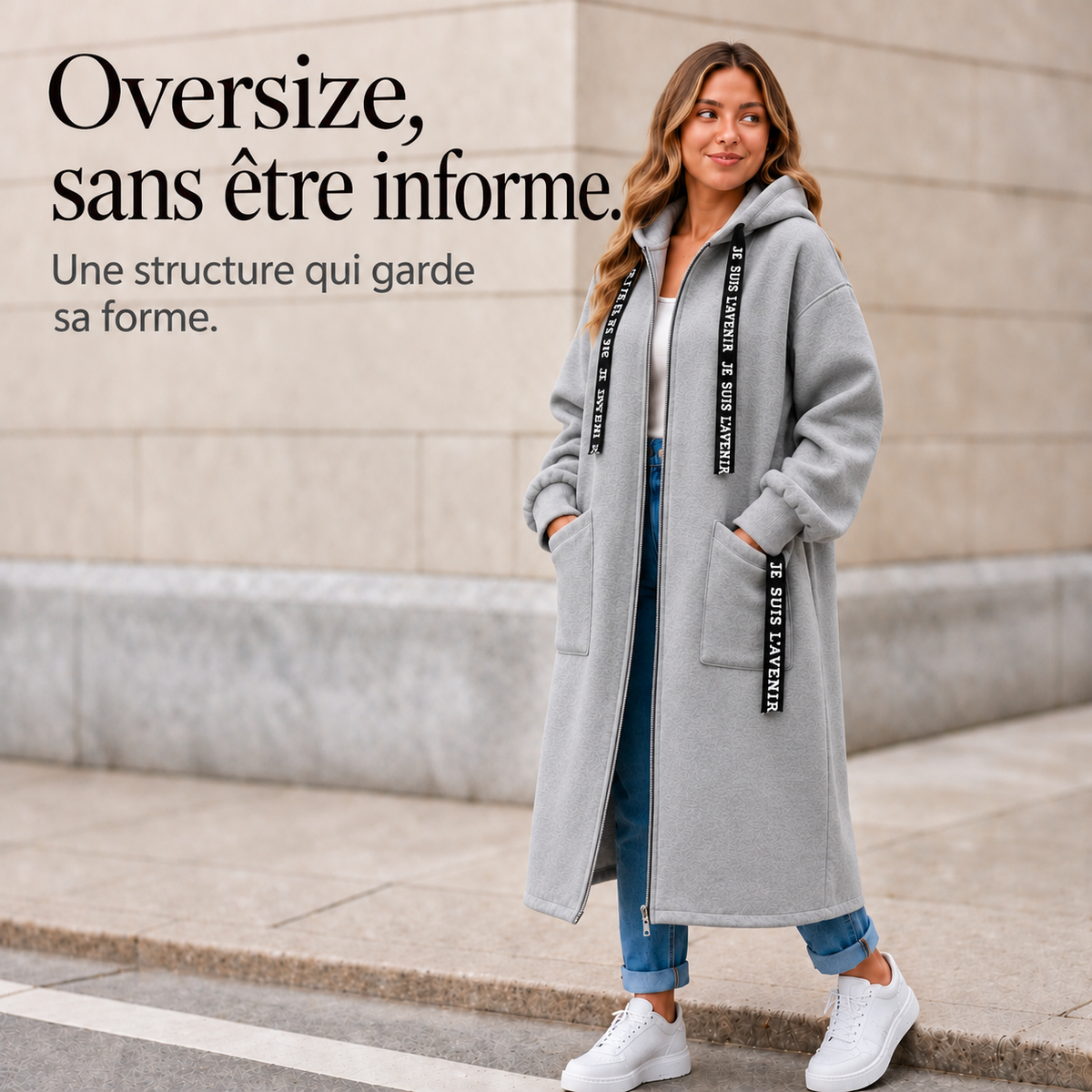 Lorena | Manteau sweat long oversize à capuche pour femme