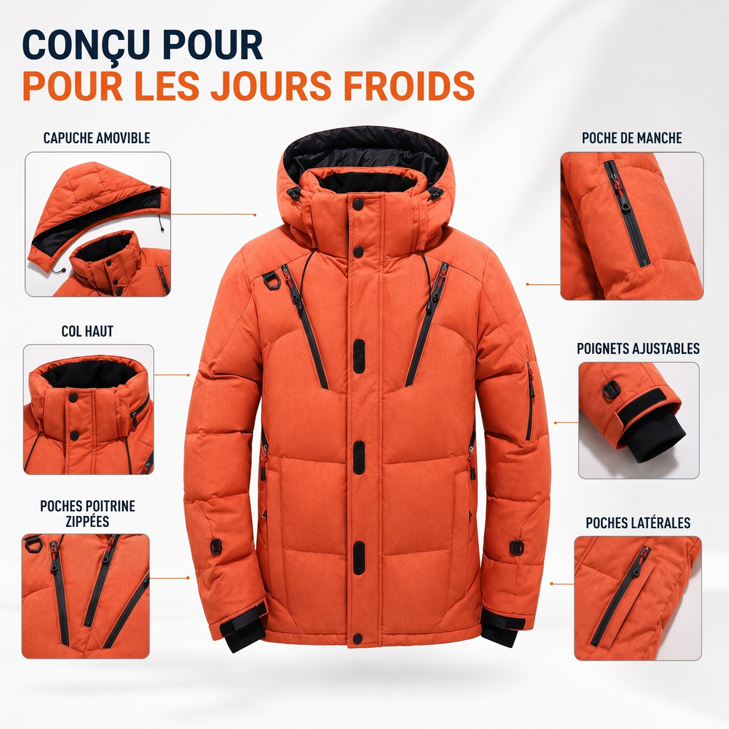 Sacha | Veste d'hiver rembourrée pour homme et femme à capuche amovible, coupe-vent et doublure épaisse