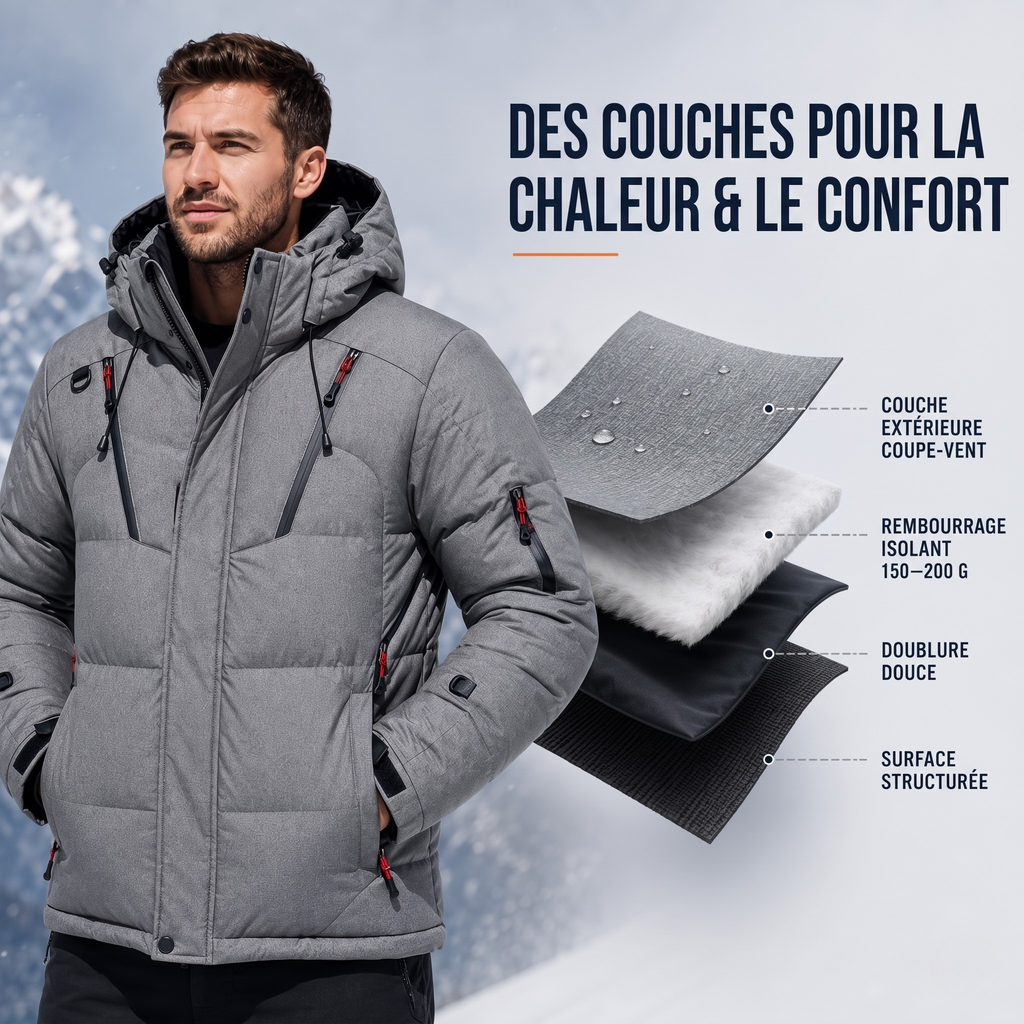 Sacha | Veste d'hiver rembourrée pour homme et femme à capuche amovible, coupe-vent et doublure épaisse