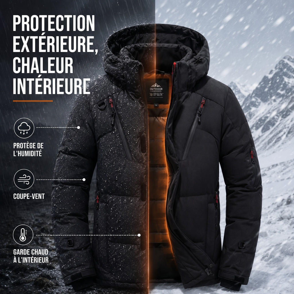 Sacha | Veste d'hiver rembourrée pour homme et femme à capuche amovible, coupe-vent et doublure épaisse