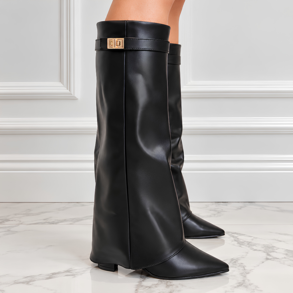 Juliette | Cuissardes daim femme, revers rabattable, talon bloc 8,5 cm, doublure souple, 36-42