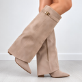 Juliette | Cuissardes daim femme, revers rabattable, talon bloc 8,5 cm, doublure souple, 36-42