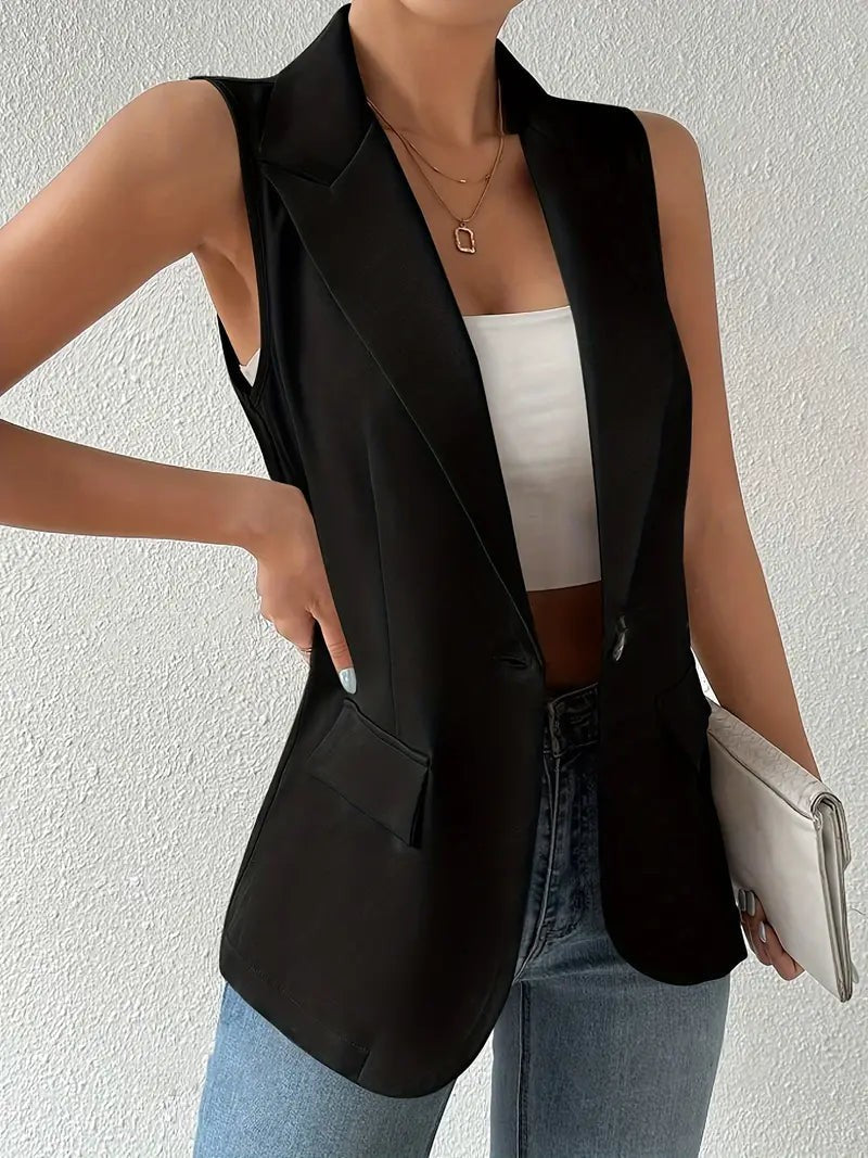 Blazer sans manches à détails de boutons pour femme