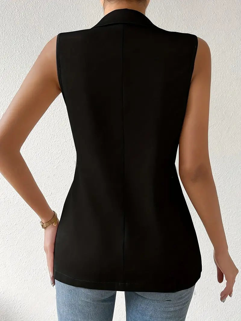 Blazer sans manches à détails de boutons pour femme