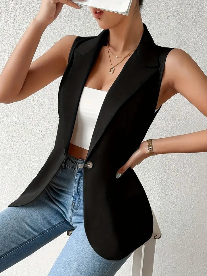 Blazer sans manches à détails de boutons pour femme