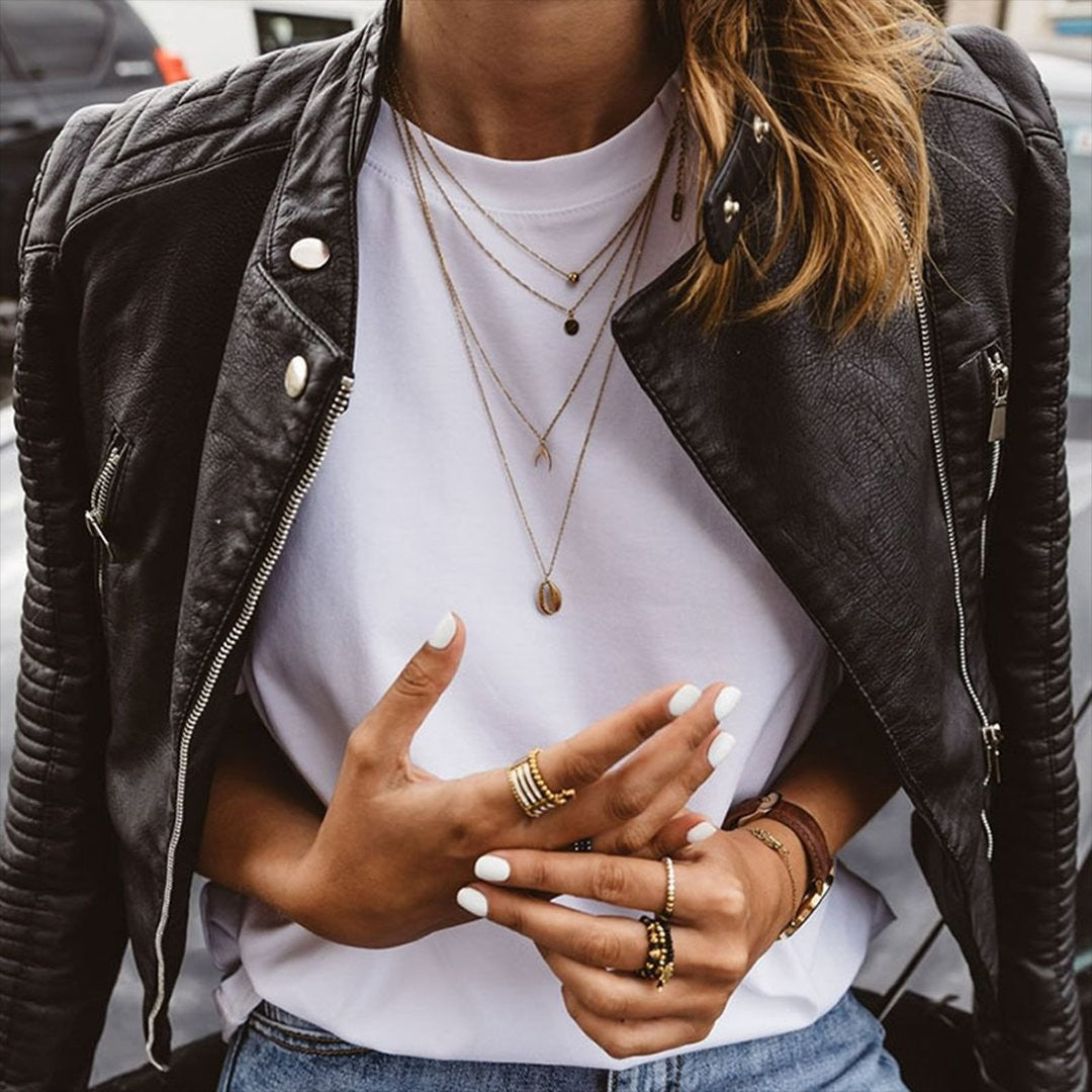 Blouson biker femme cuir véritable coupe cintrée zip