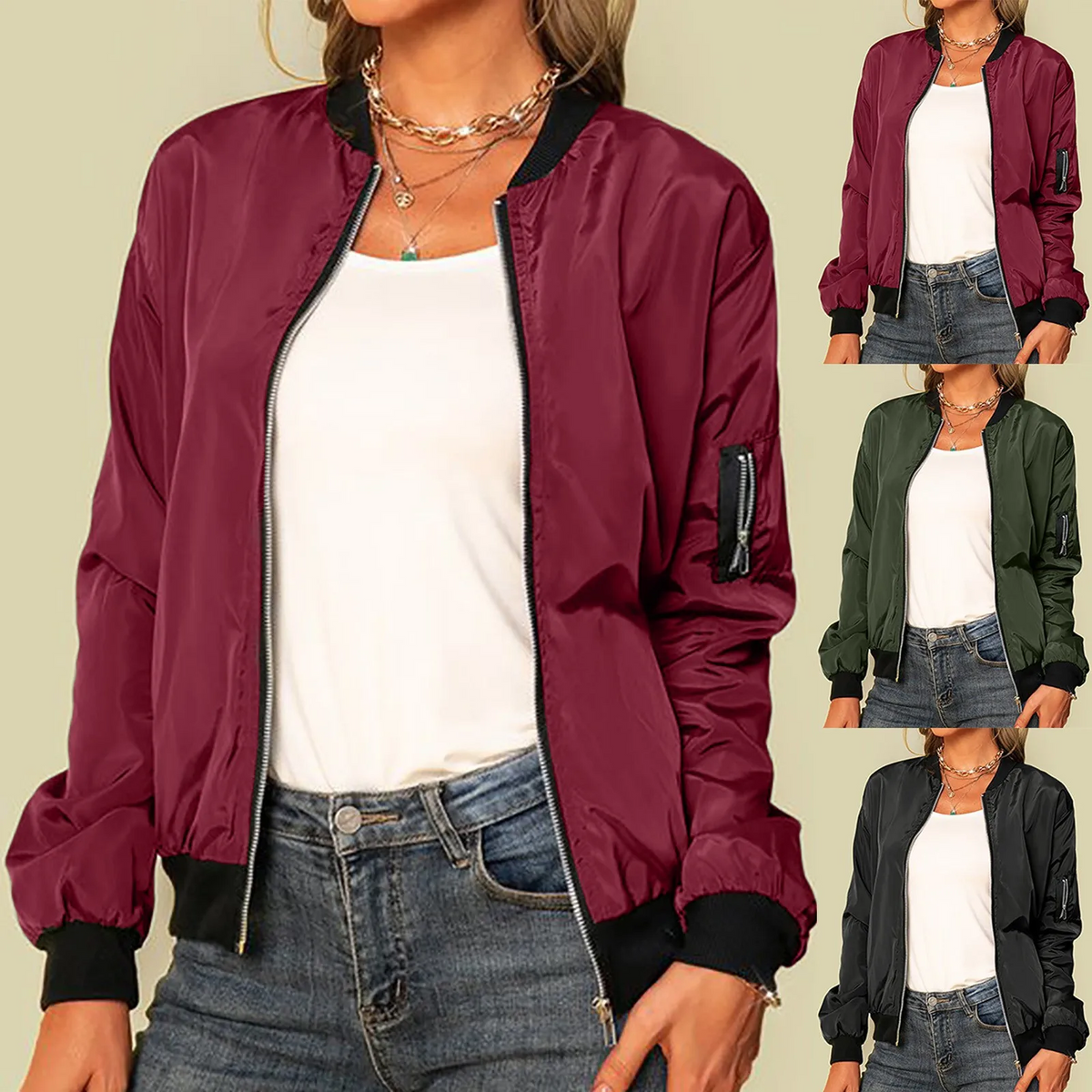 Blouson bomber léger pour femme à zip, style moderne