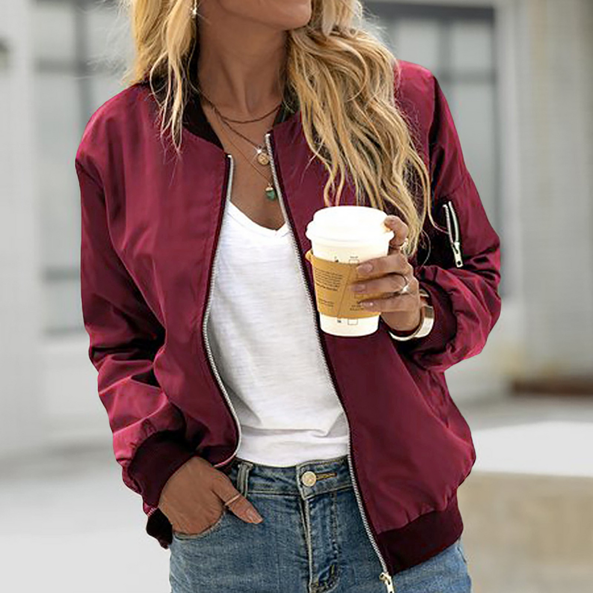 Blouson bomber léger pour femme à zip, style moderne