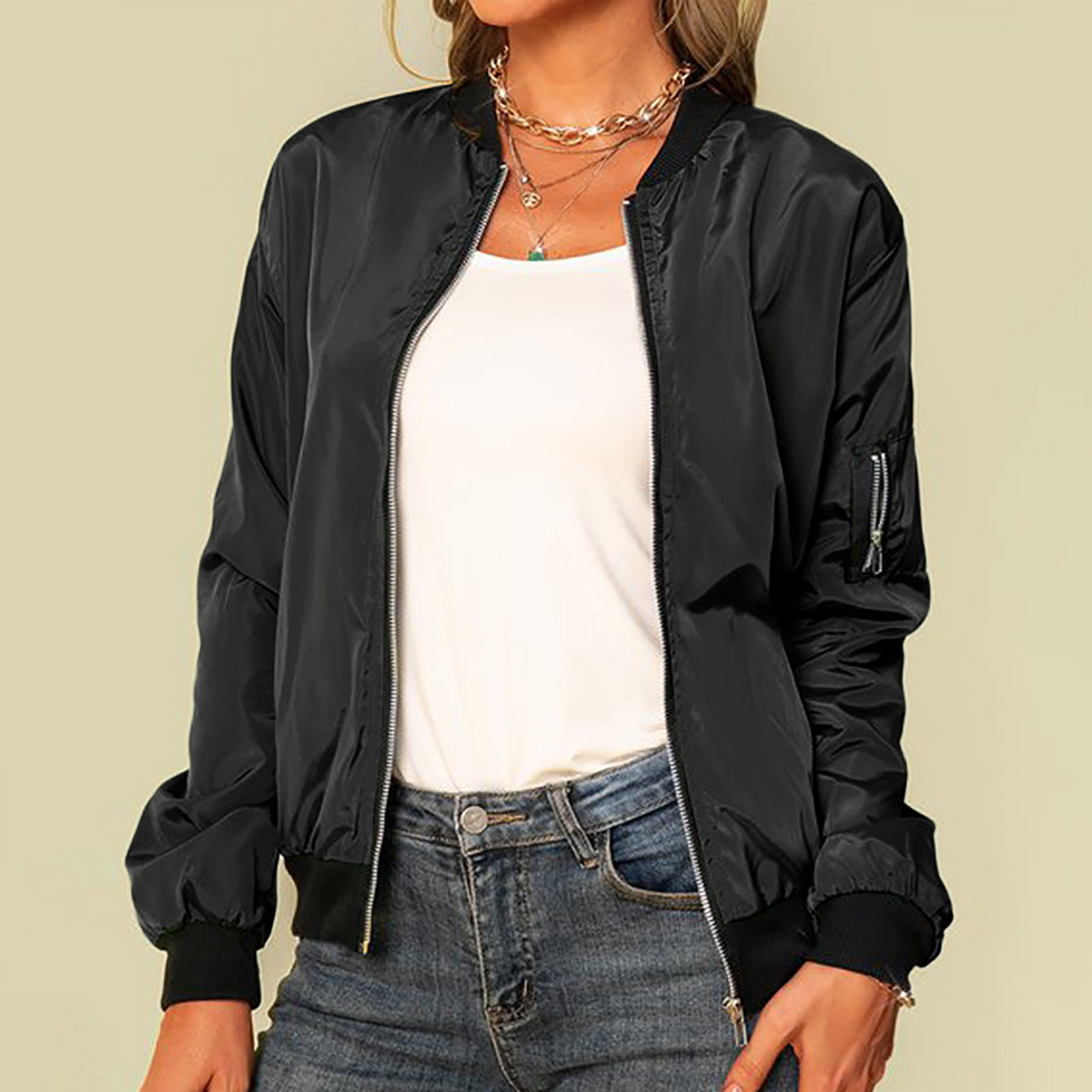 Blouson bomber léger pour femme à zip, style moderne