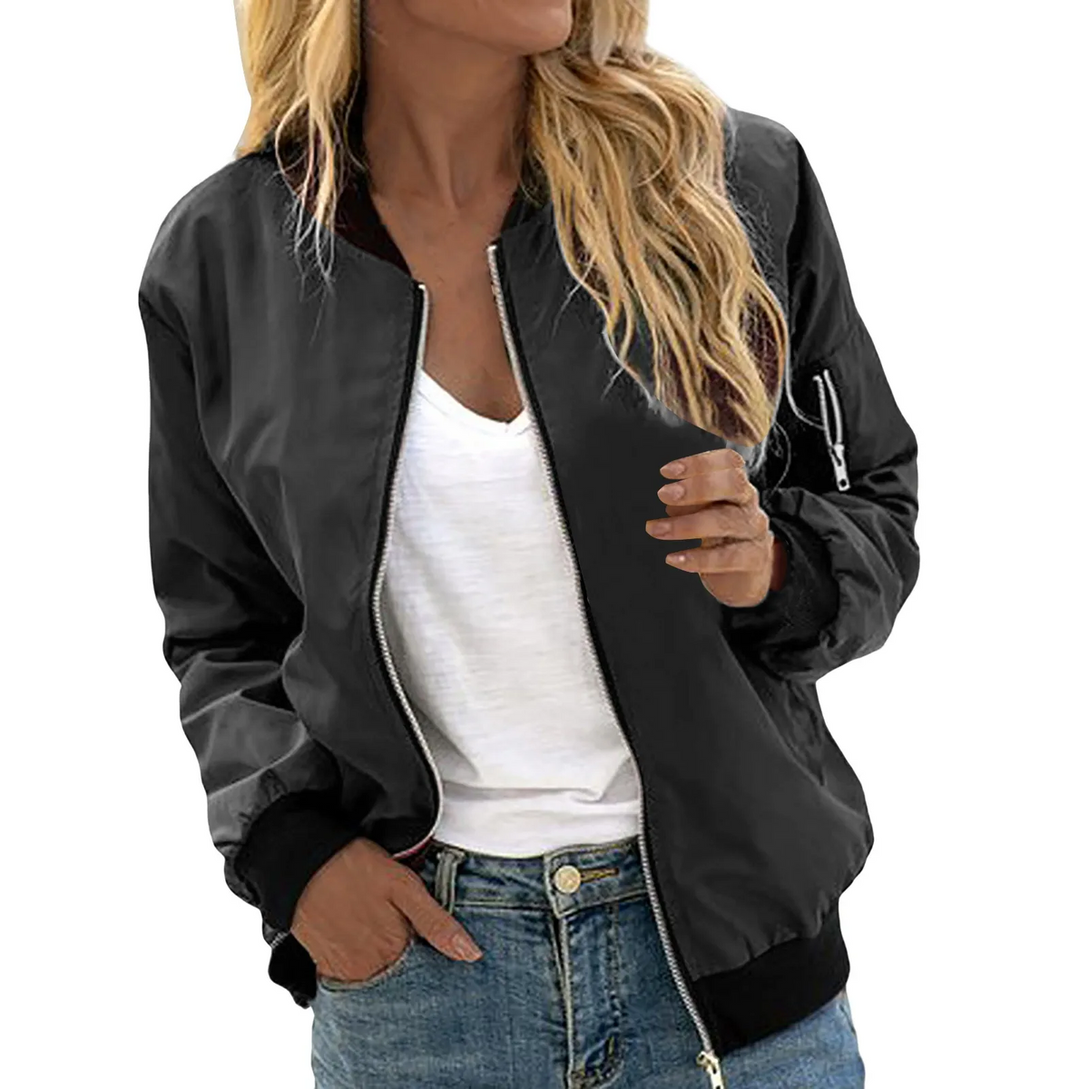 Blouson bomber léger pour femme à zip, style moderne