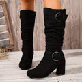 Bottes beige à hauteur genou et talons blocs pour femme