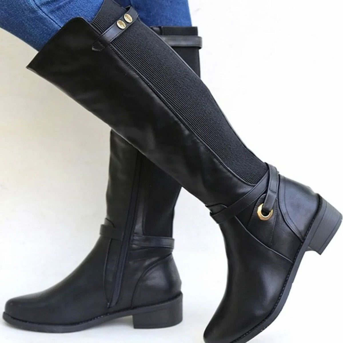Bottes cavalières hautes en cuir marron pour femme, semelle orthopédique