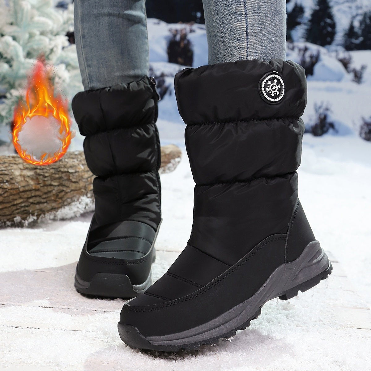 Bottes d'hiver fourrées pour femme, Doublure chaude et semelle crantée