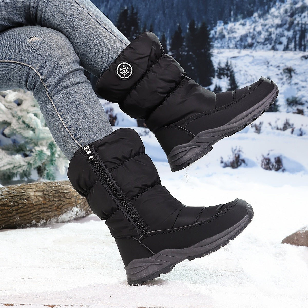 Bottes d'hiver fourrées pour femme, Doublure chaude et semelle crantée