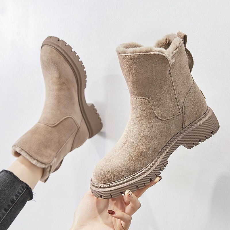 Bottes d'hiver imperméables doublées pour femme, Bottes beige