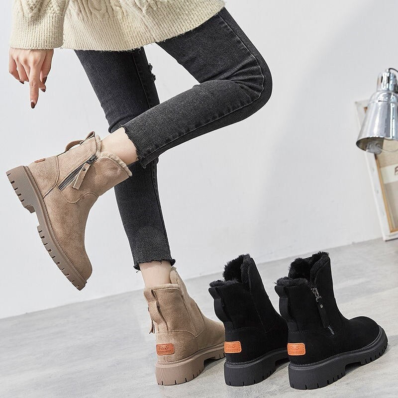 Bottes d'hiver imperméables doublées pour femme, Bottes beige