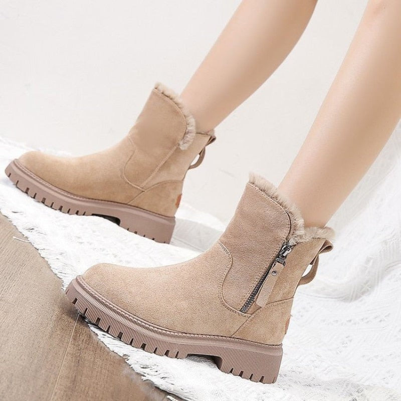 Bottes d'hiver imperméables doublées pour femme, Bottes beige