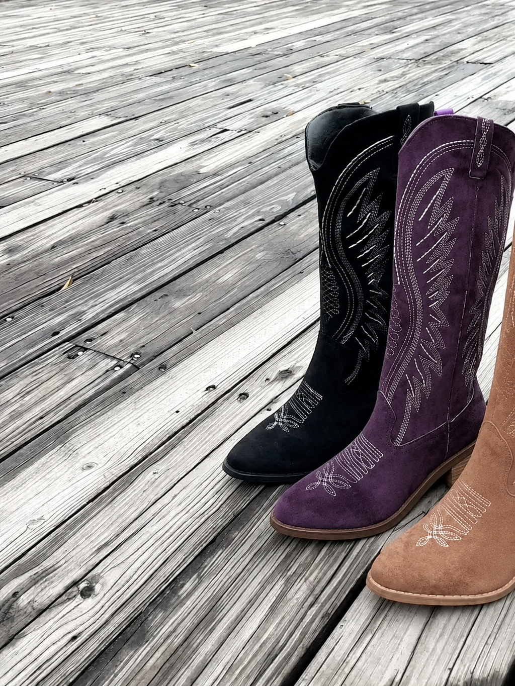 Bottes de cowboy en daim pour femme, santiag à bout pointu