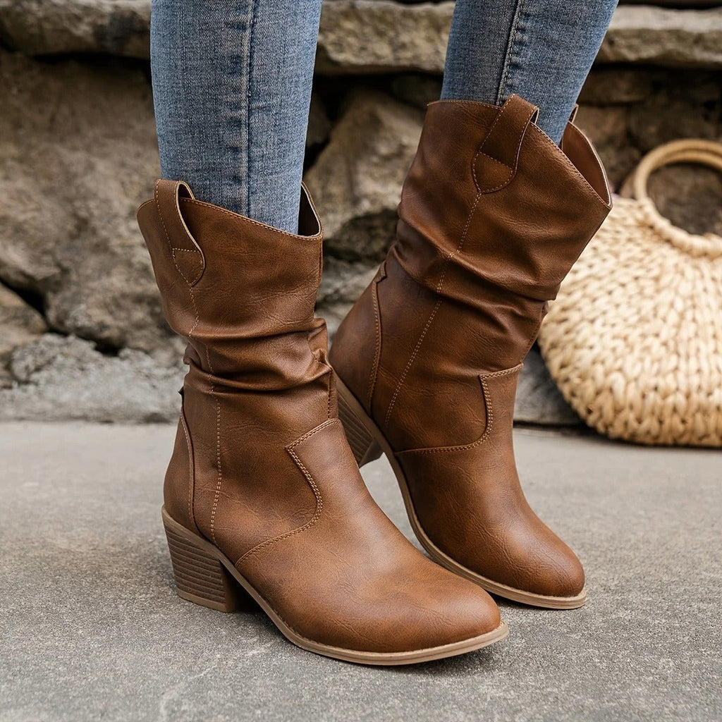 Bottes en cuir marron pour femme à talon confortable