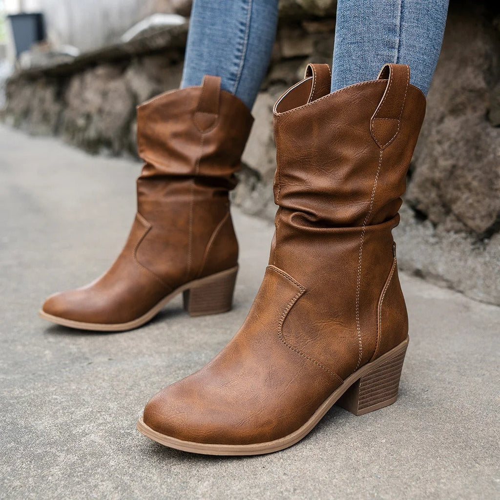 Bottes en cuir marron pour femme à talon confortable