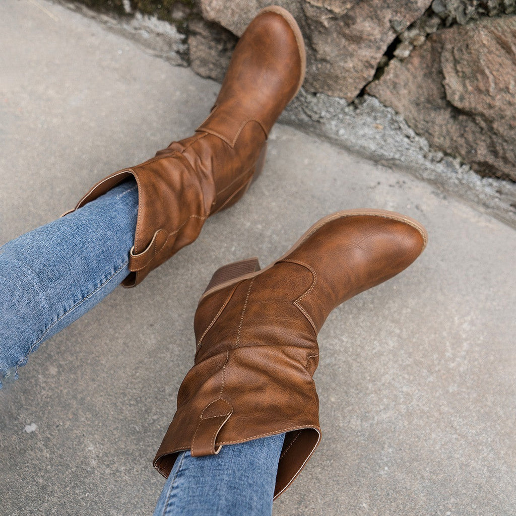 Bottes en cuir marron pour femme à talon confortable