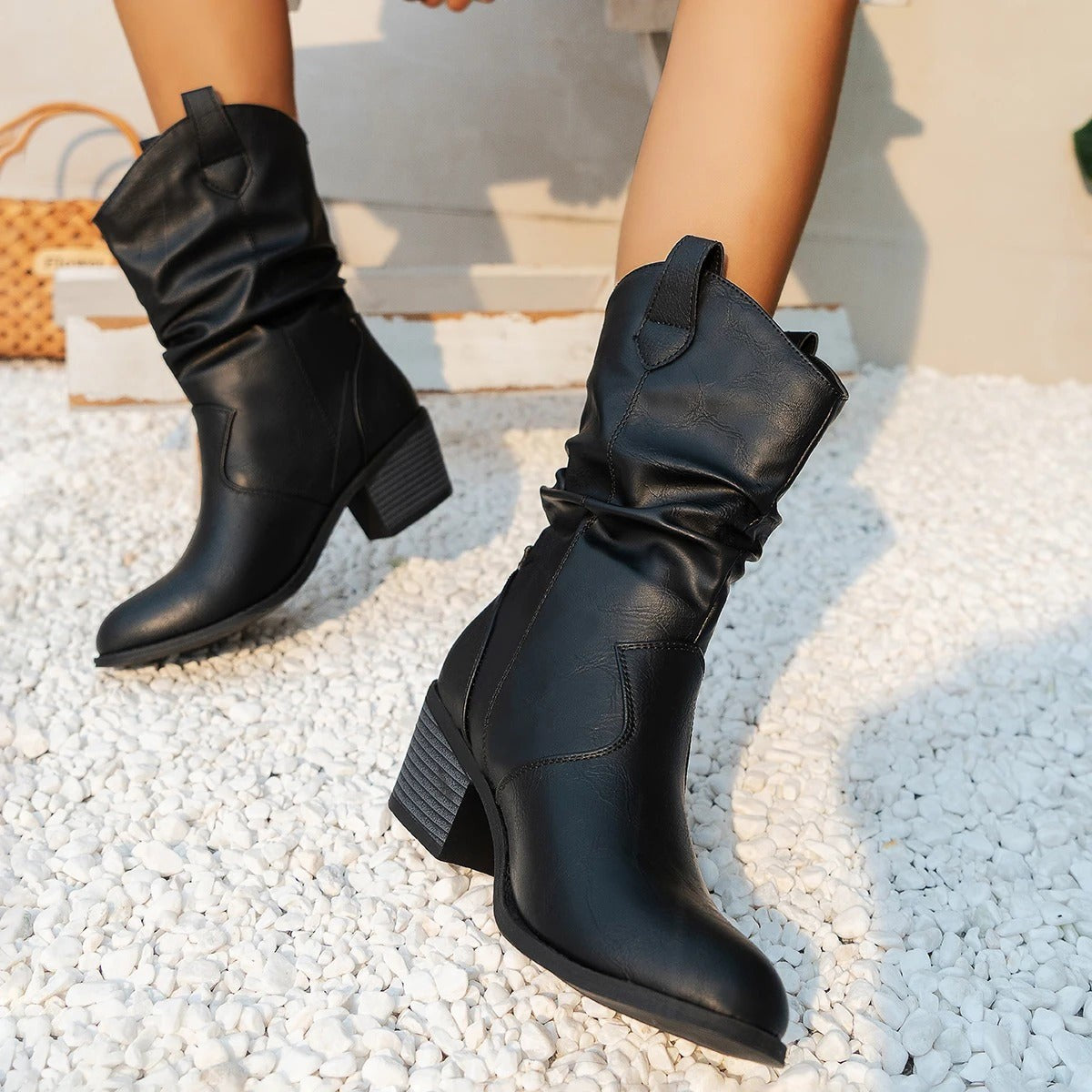 Bottes en cuir marron pour femme à talon confortable