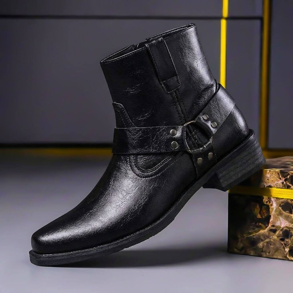 Bottes en cuir véritable marron, style vintage classique