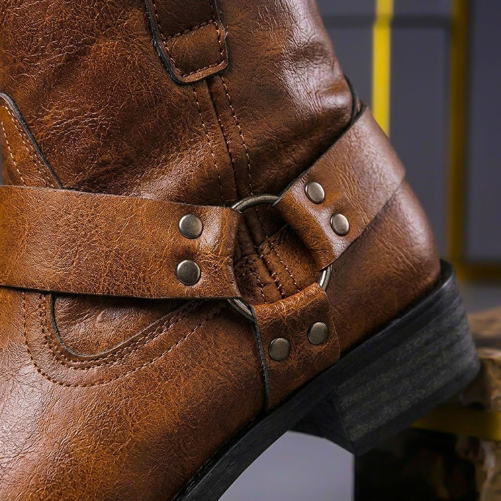 Bottes en cuir véritable marron, style vintage classique