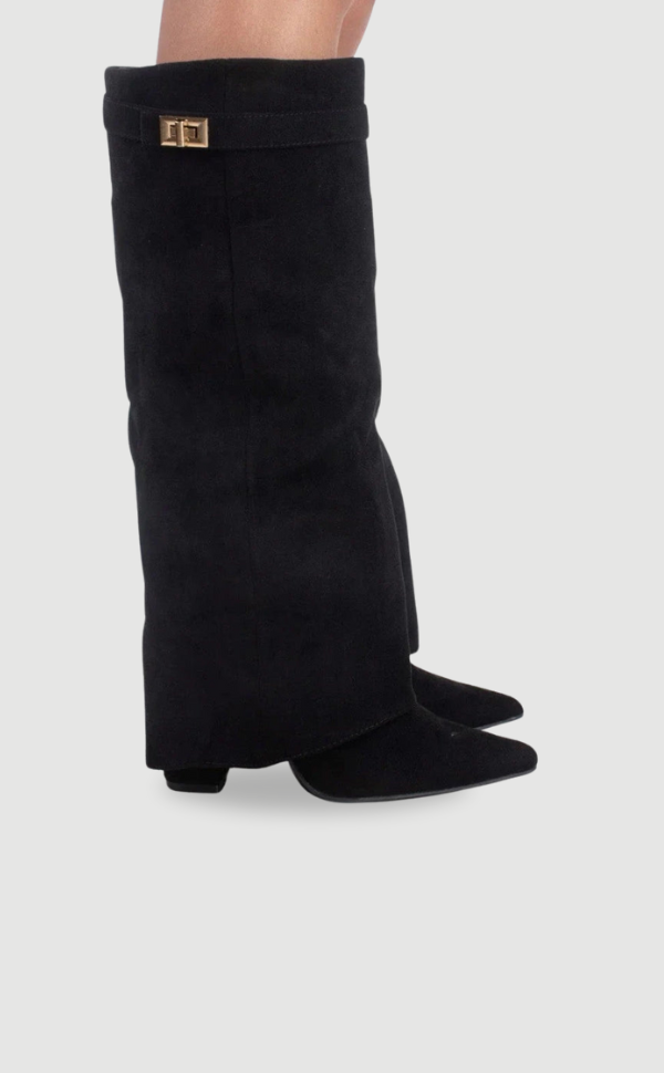 Bottes en daim beige pour femme avec fermoir doré