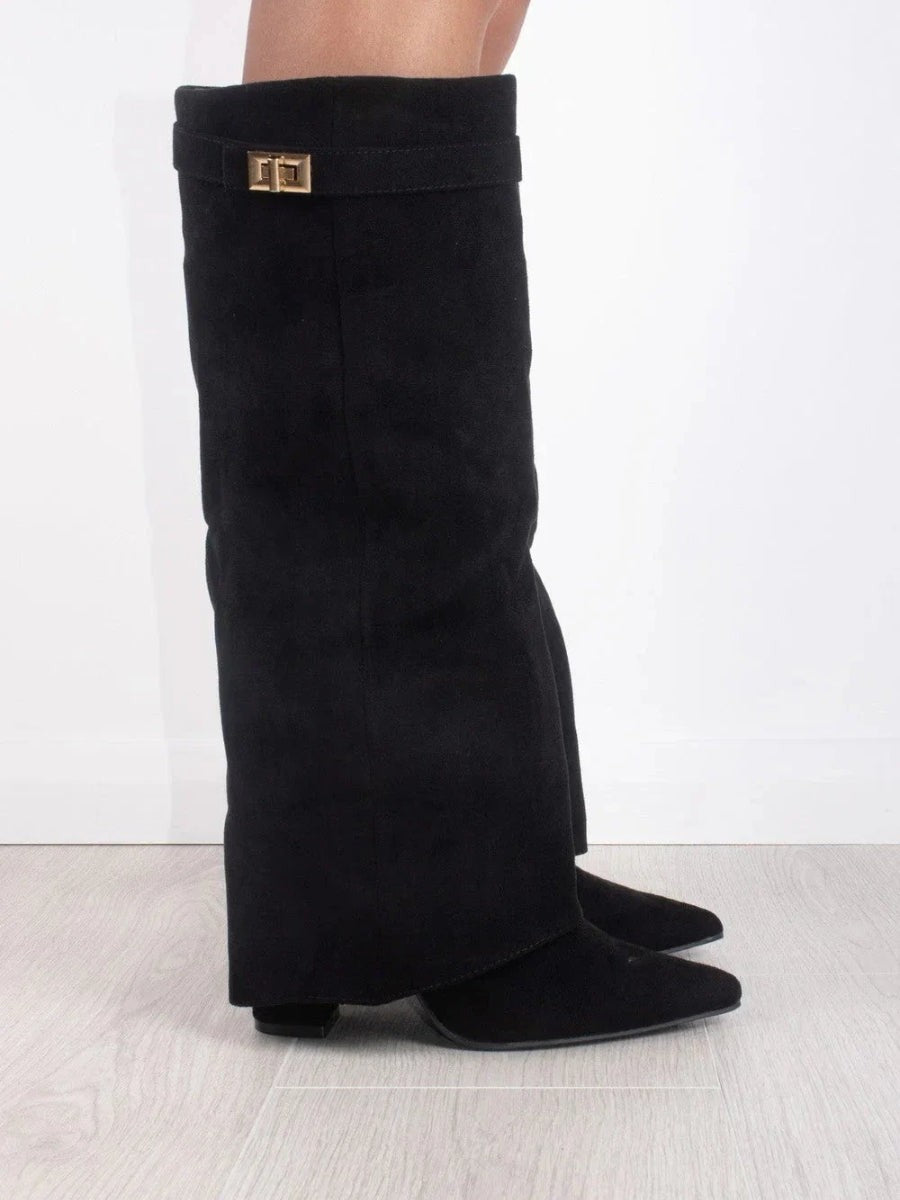 Bottes en daim beige pour femme avec fermoir doré