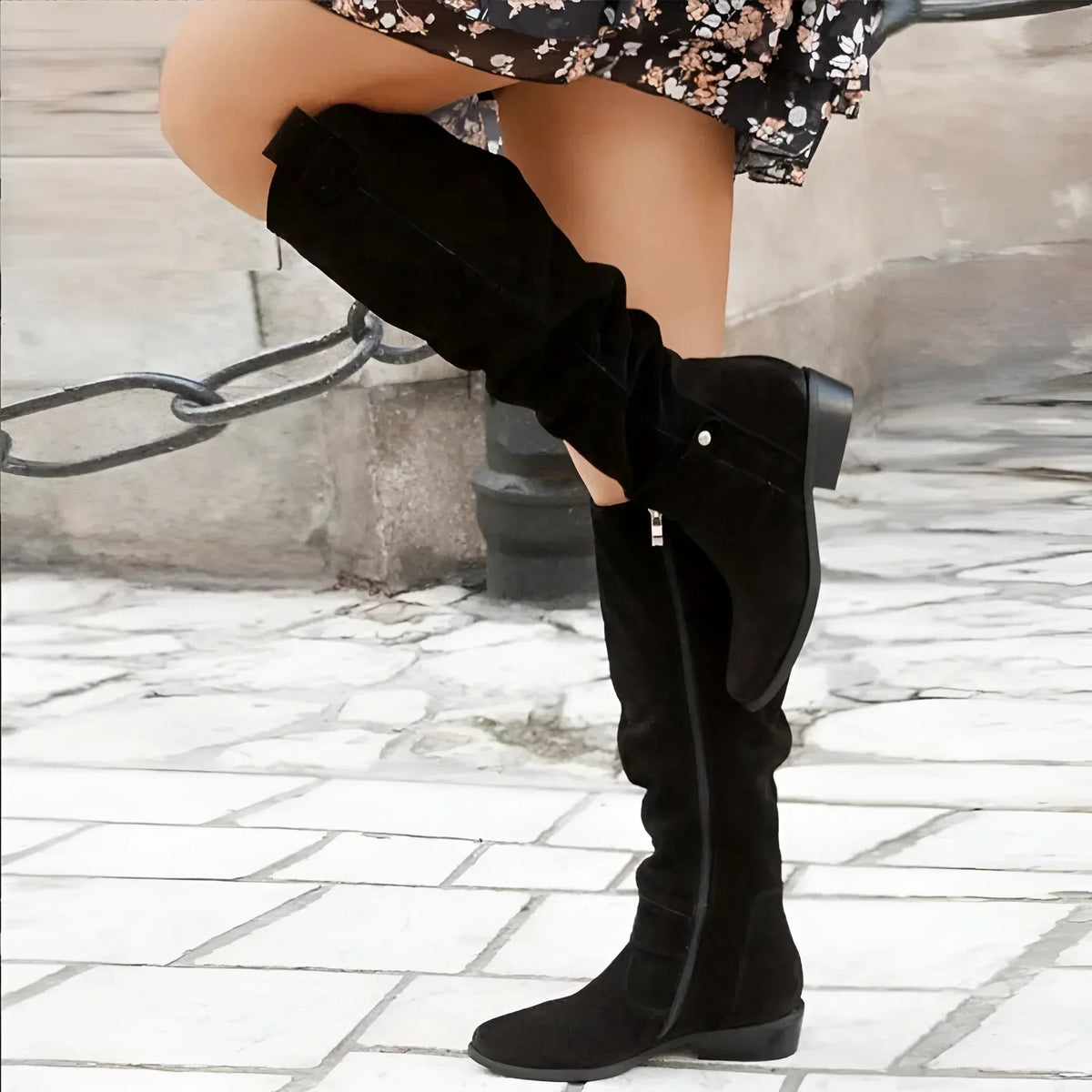 Bottes hautes en cuir beige avec fermeture éclair latérale pour femme, chaudes et confortables