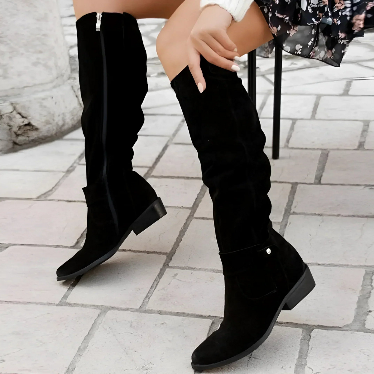 Bottes hautes en cuir beige avec fermeture éclair latérale pour femme, chaudes et confortables