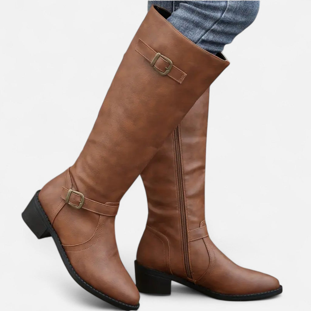 Bottes hautes femme à bout pointu, effet cuir