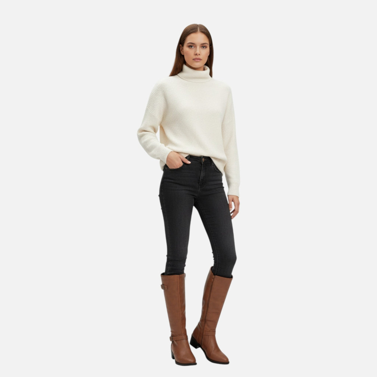 Bottes hautes femme à bout pointu, effet cuir