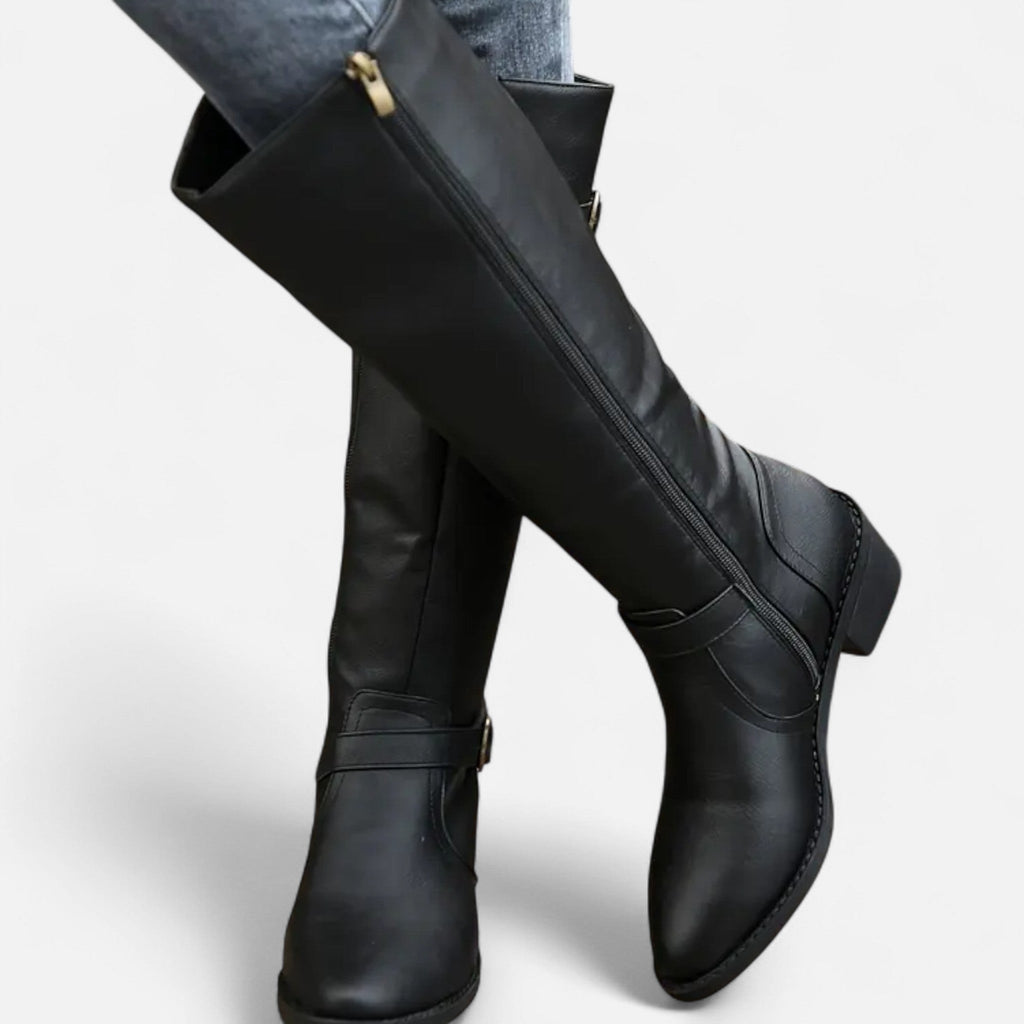 Bottes hautes femme à bout pointu, effet cuir