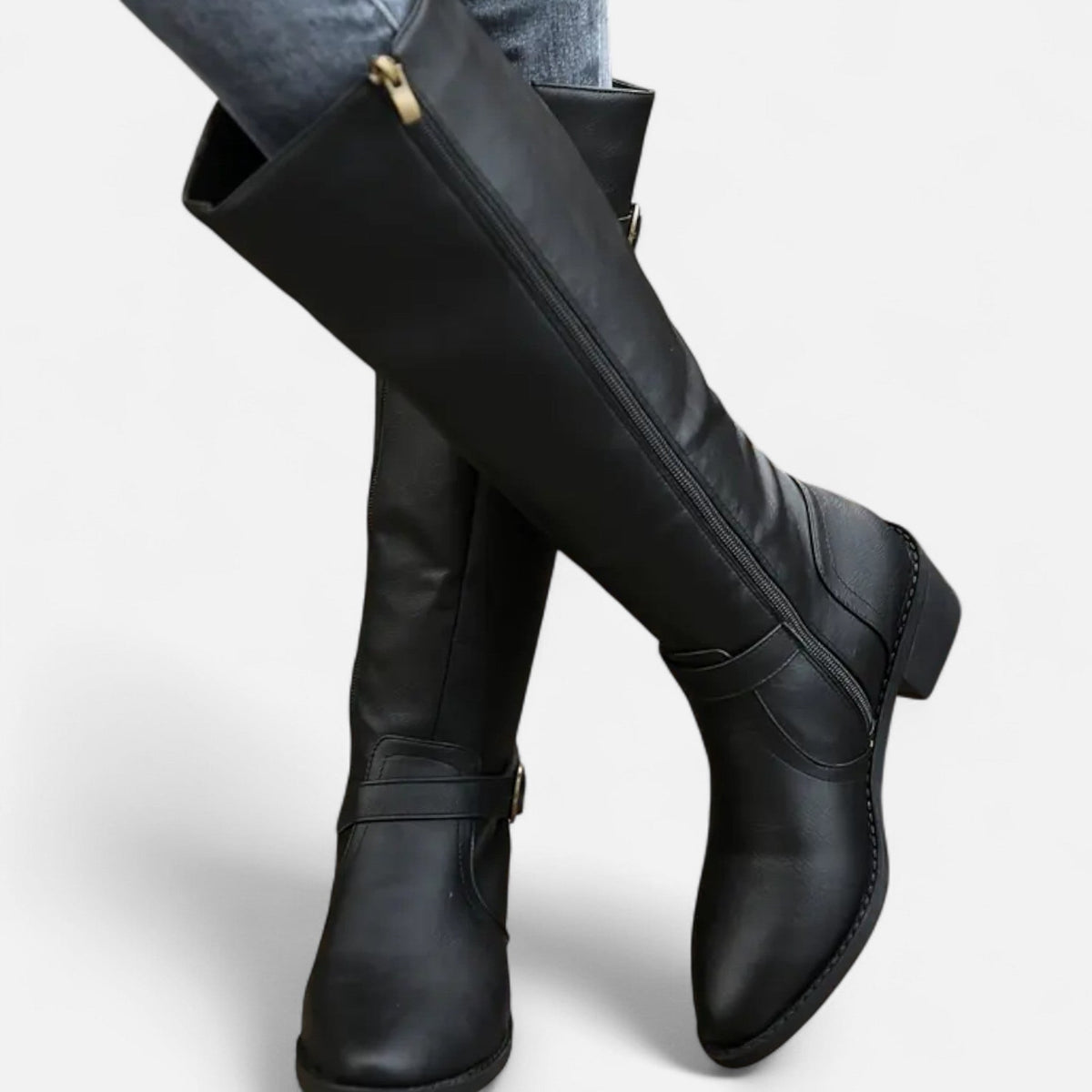 Bottes hautes femme à bout pointu, effet cuir