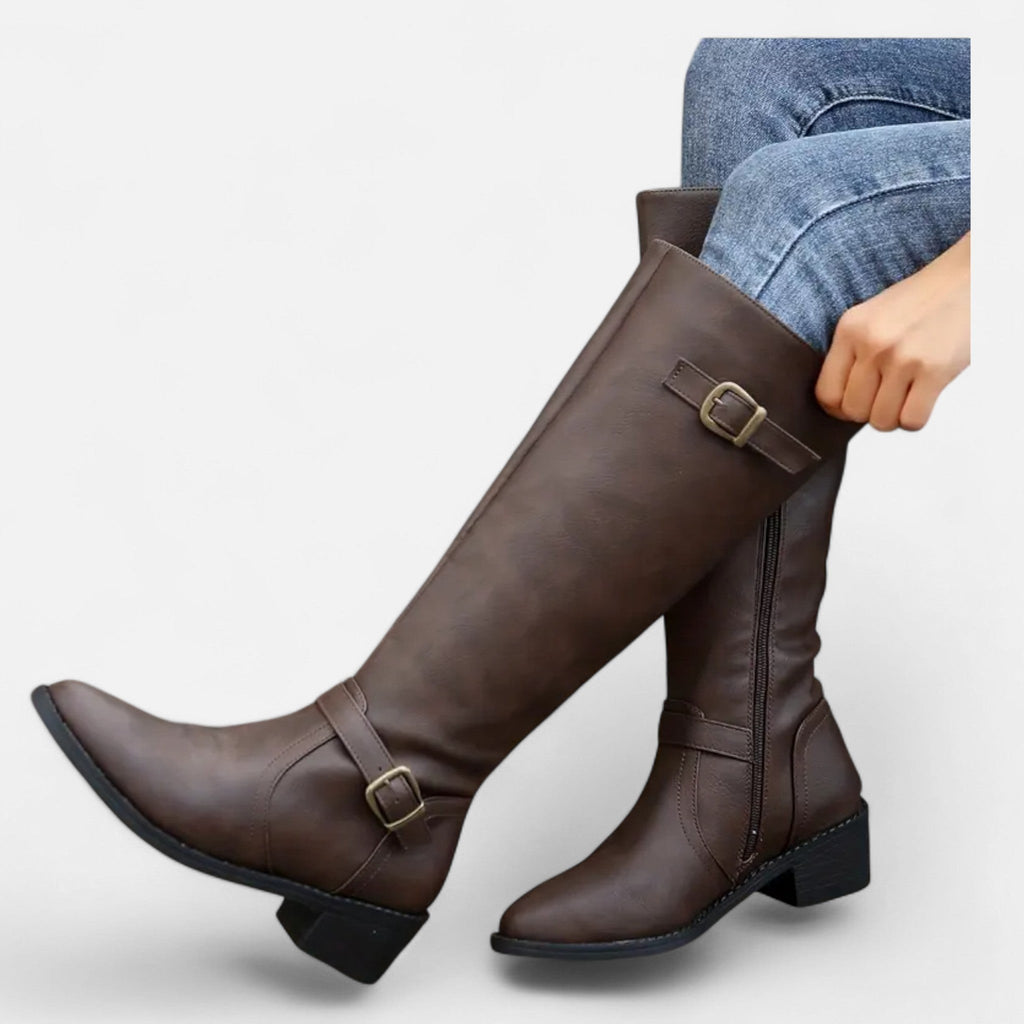 Bottes hautes femme à bout pointu, effet cuir