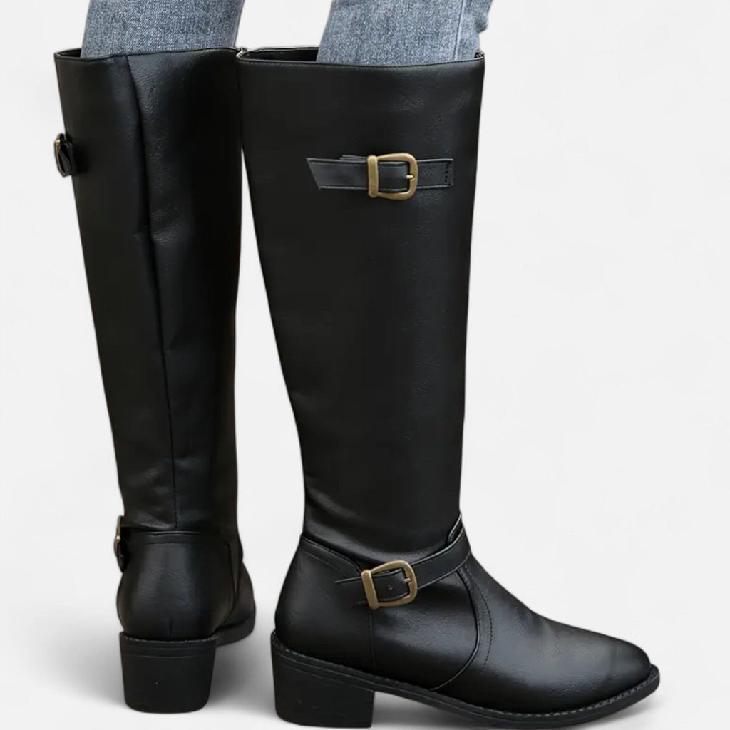 Bottes hautes femme à bout pointu, effet cuir