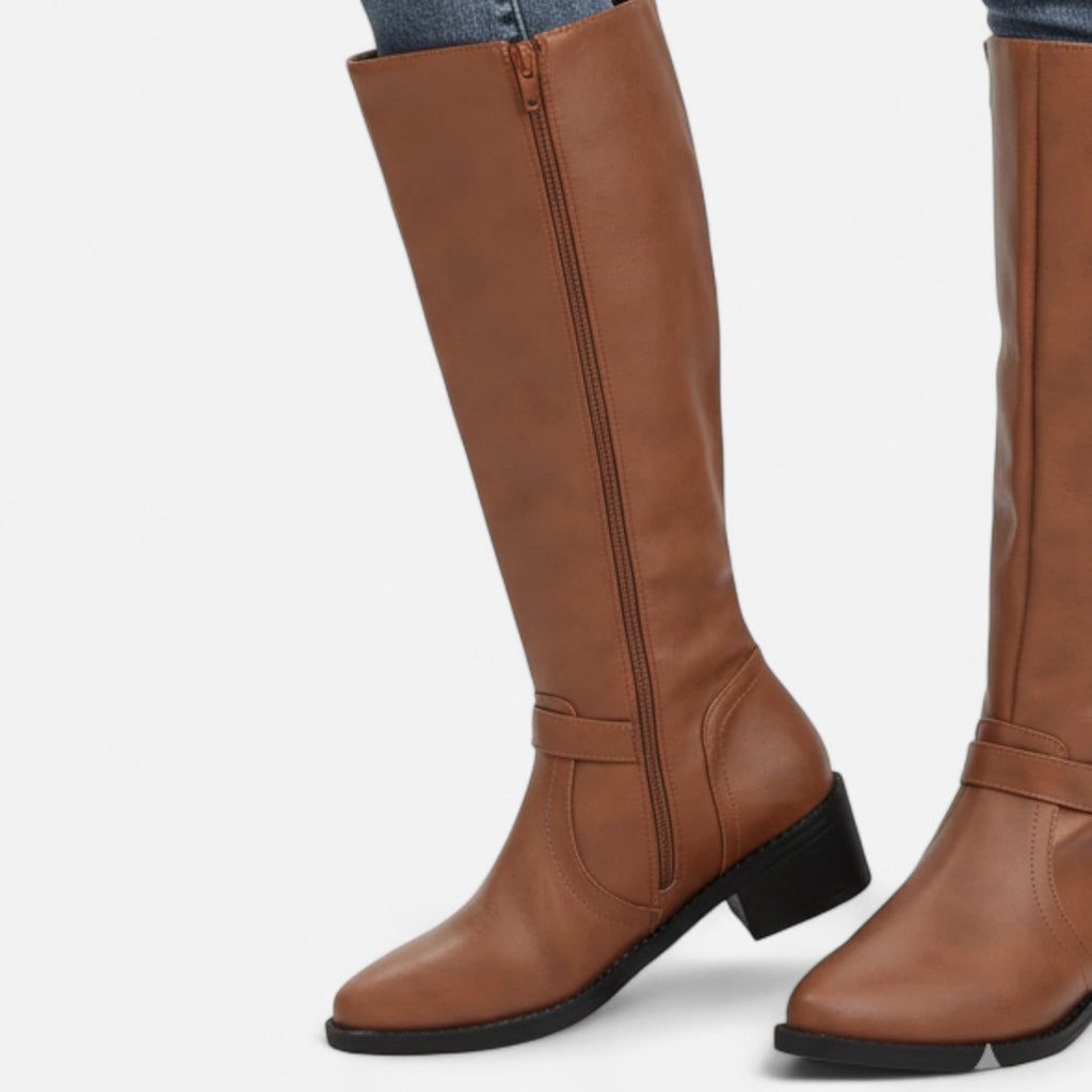 Bottes hautes femme à bout pointu, effet cuir