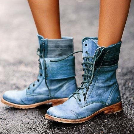 Bottes vintage à lacets en similicuir marron pour femme