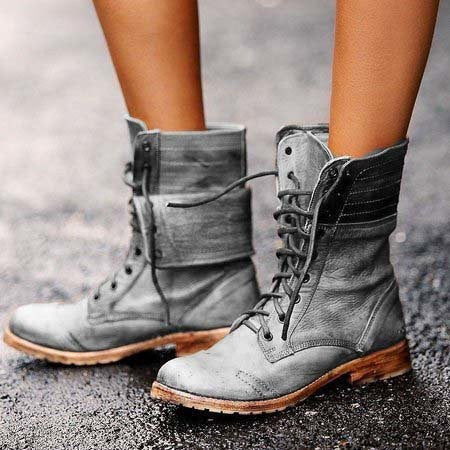 Bottes vintage à lacets en similicuir marron pour femme