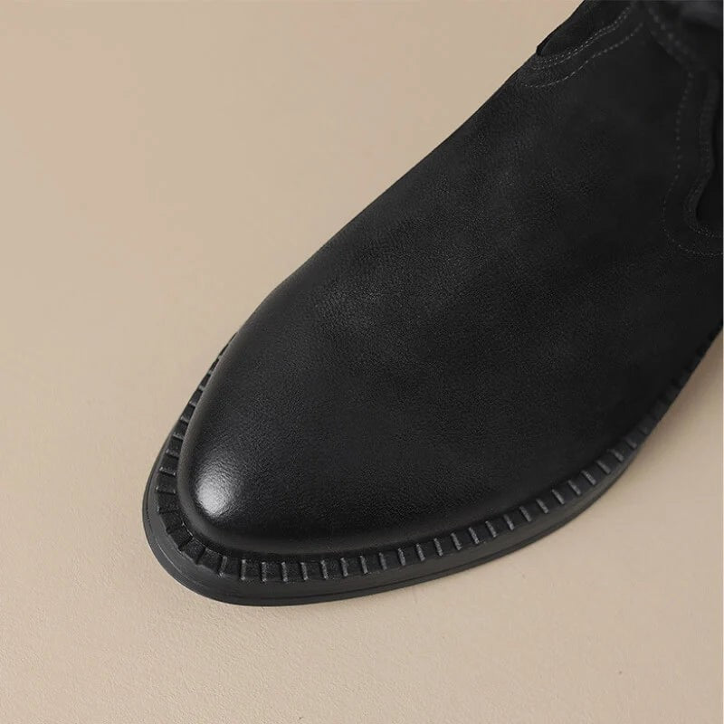 Bottes western en cuir marron pour femme, Talon carré et zip latéral