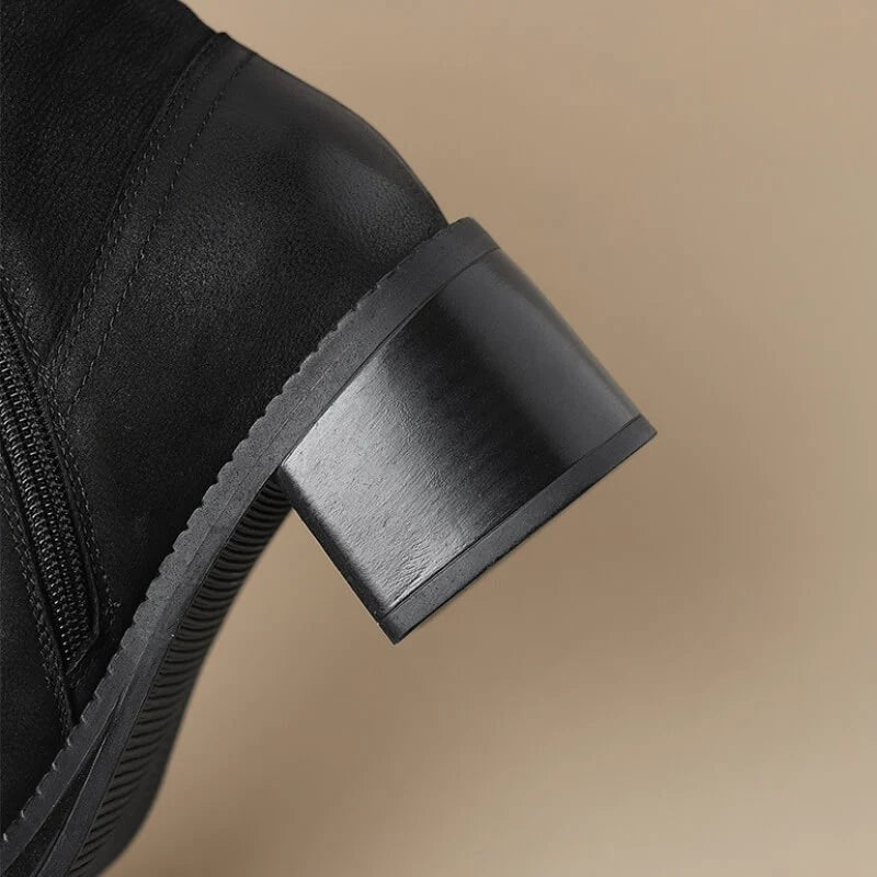 Bottes western en cuir marron pour femme, Talon carré et zip latéral